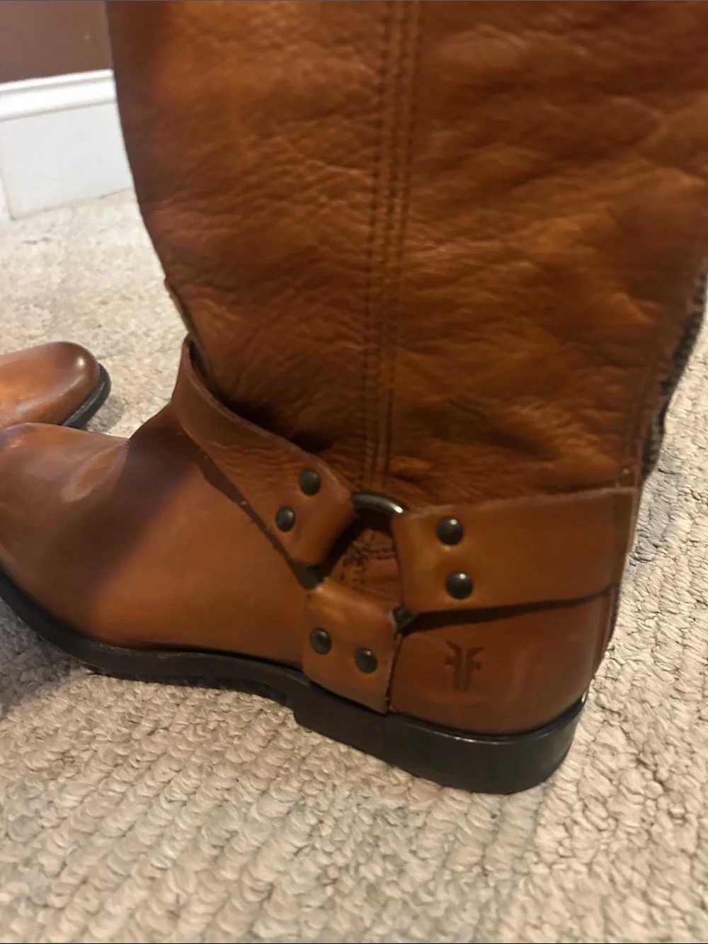 Frye Tall Cognac Leather Harness Riding Boots